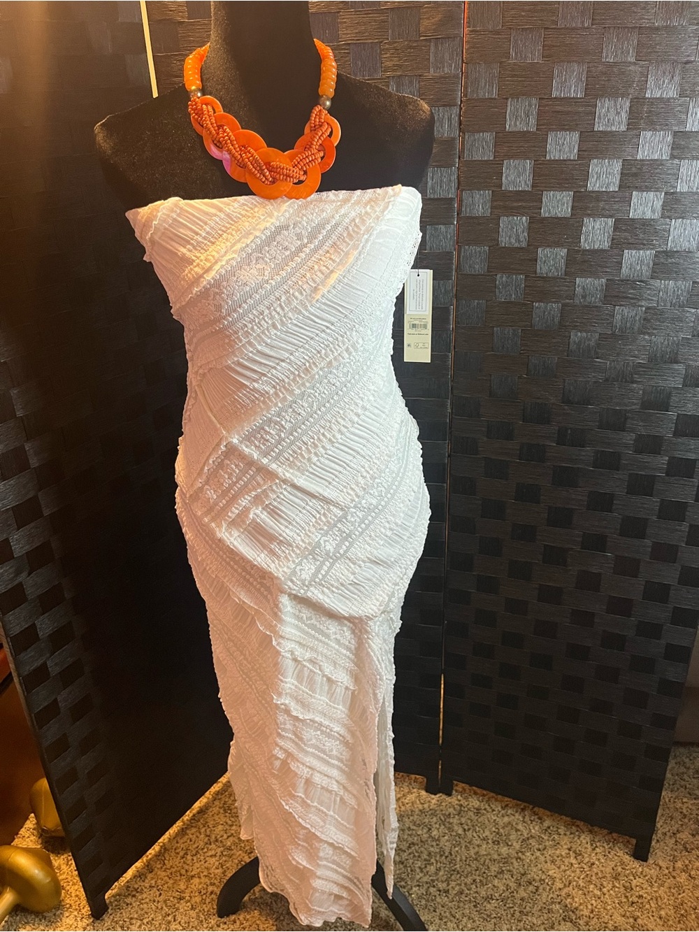 No Boundaries White Strapless Textured Maxi Dress